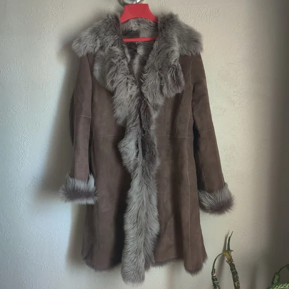 Toscana Sheepskin Shearling Coat Brown Suede Leather - Picture 2 of 9